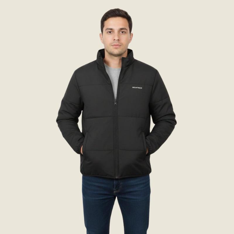 MOUNTFACE Men's Premium Full-Zip Quilted Puffer Jacket - Classic Black